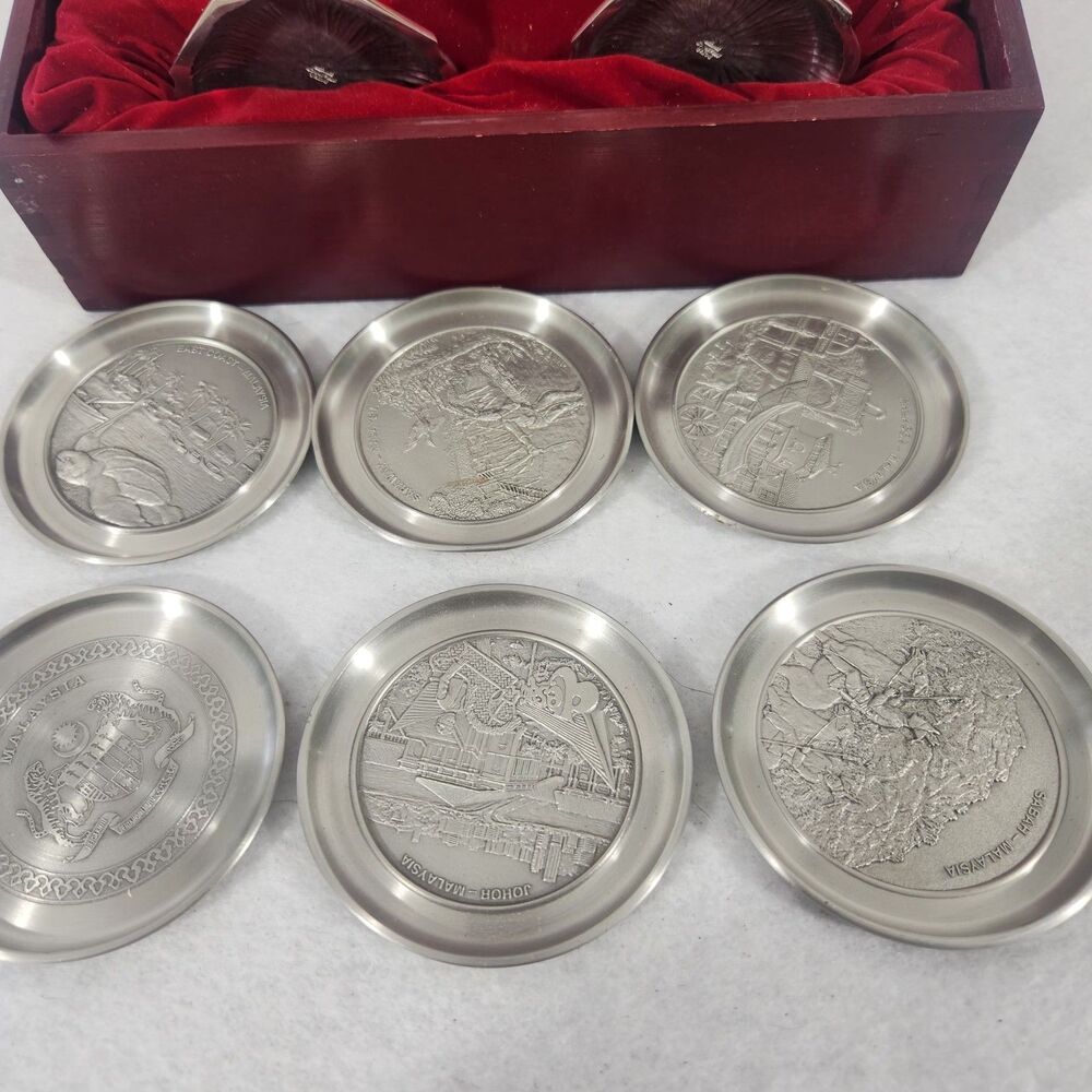 Lot Of 6 Set Royal Selangor Pewter Coasters Art Plate And 2 Candlesticks